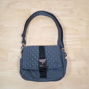 Lug Harness Crossbody Bag Gray Quilted Purse Travel Organizer Buckle